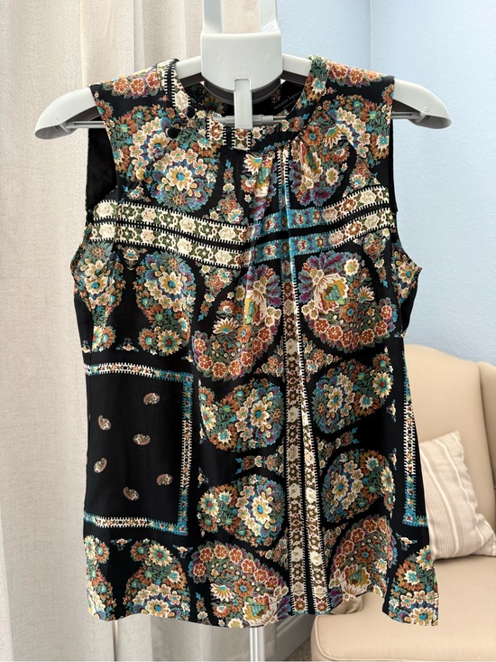 Nanette Lepore Tops - Nanette Lepore Black Patchwork Paisley Floral Silk Scarf Look Blouse Size 4 S